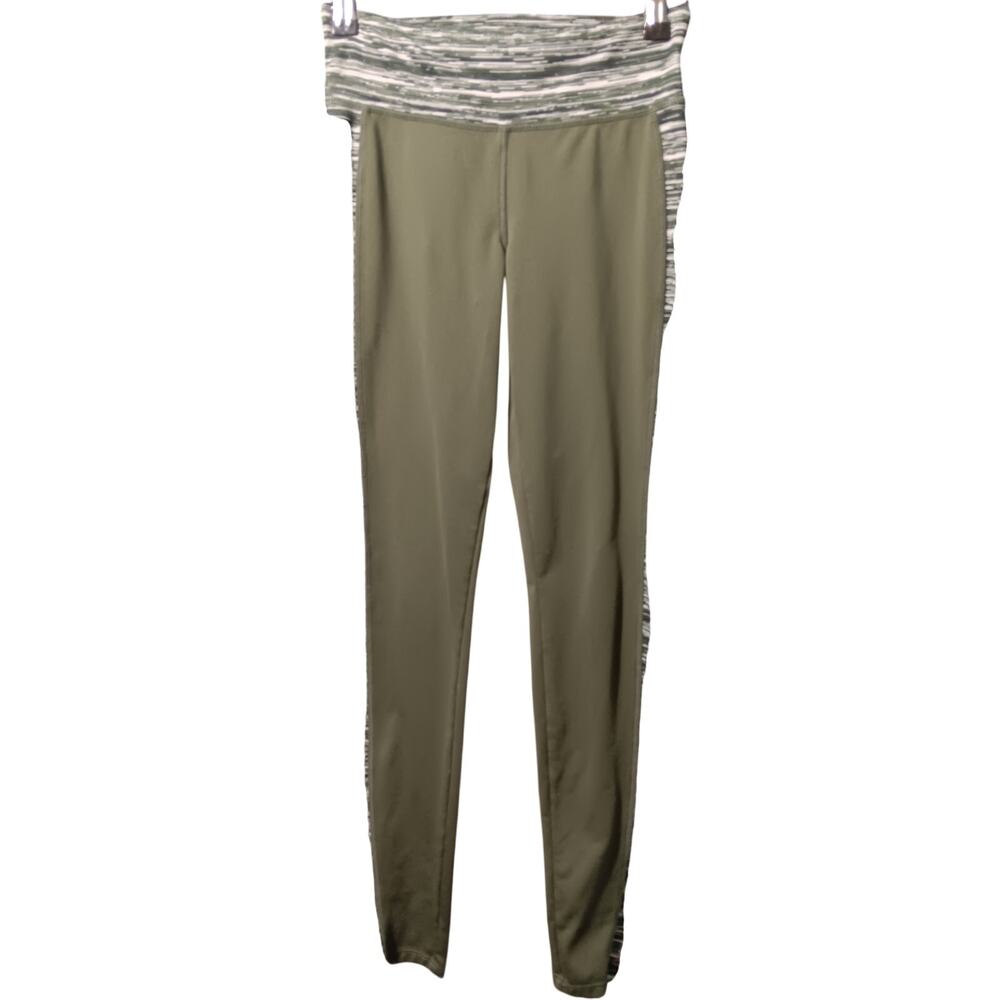Cloud Chaser olive green athletic leggings w gray & white side panels Size Small